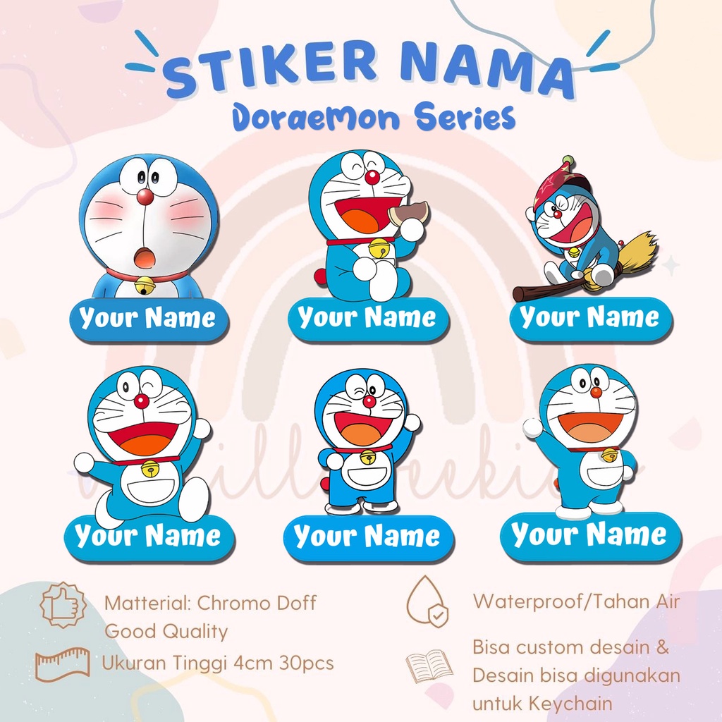 

Stiker Kiss Cut DORAEMON Label Nama Waterproof Tahan Air