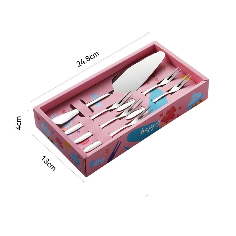 6pcs/set Cake Knife Fork Set 1 Knife 5 Forks Stainless Steel Dessert Cake Forks Silver Gold Cake Cutlery Fork For Mooncake