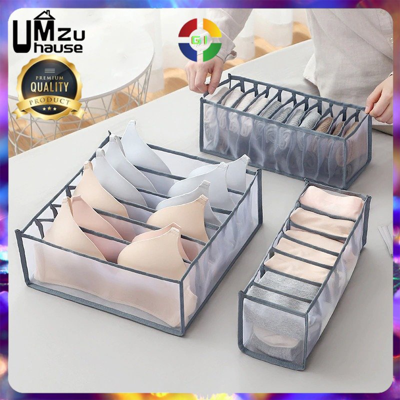 Kotak Sekat Pakaian Dalam Organizer Storage Bra Box 7 Lapis Gray COD