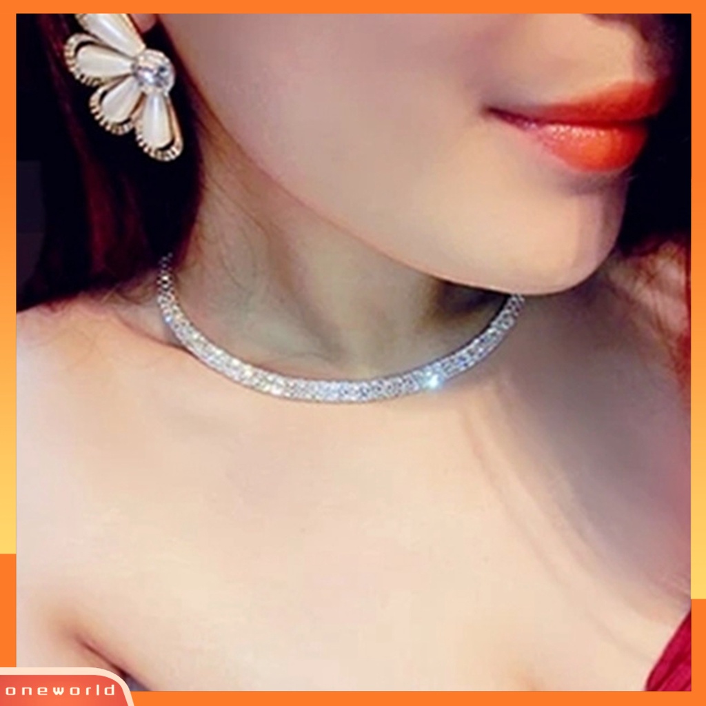 {oneworld} Fashion Kalung Choker Kerah Wanita Berlian Imitasi Elegan Untuk Perhiasan Ulang Tahun Pernikahan