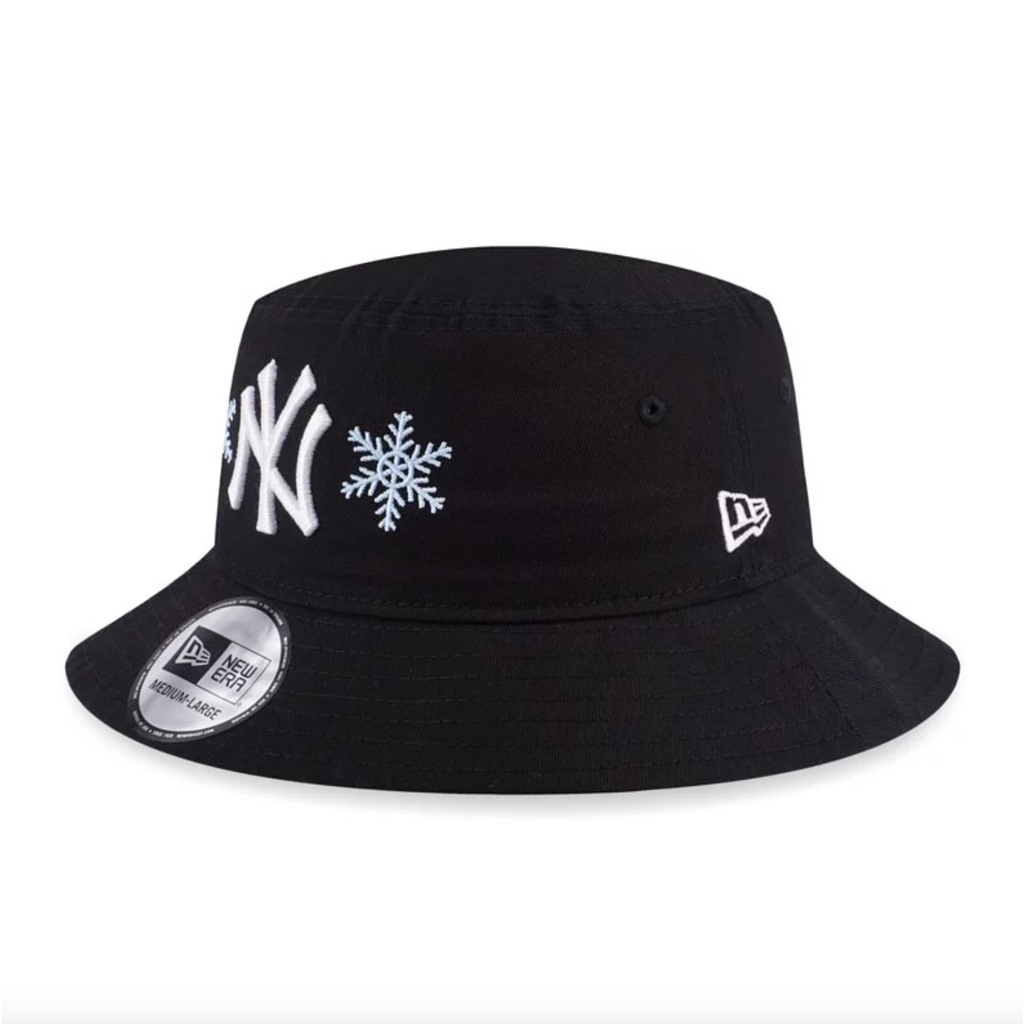 Topi New Era New York Yankees Snowflakes Bucket Hat Black 100% Original Resmi
