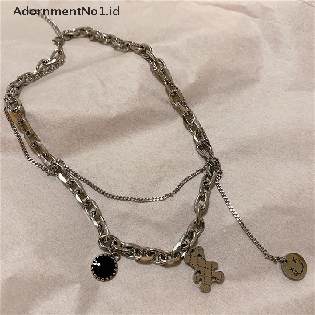 [AdornmentNo1] Vintage Bear Smiley Face Pendant Choker Kalung Untuk Pria Wanita Hip Hop Punk Kuba Rantai Perhiasan Panjang [ID]