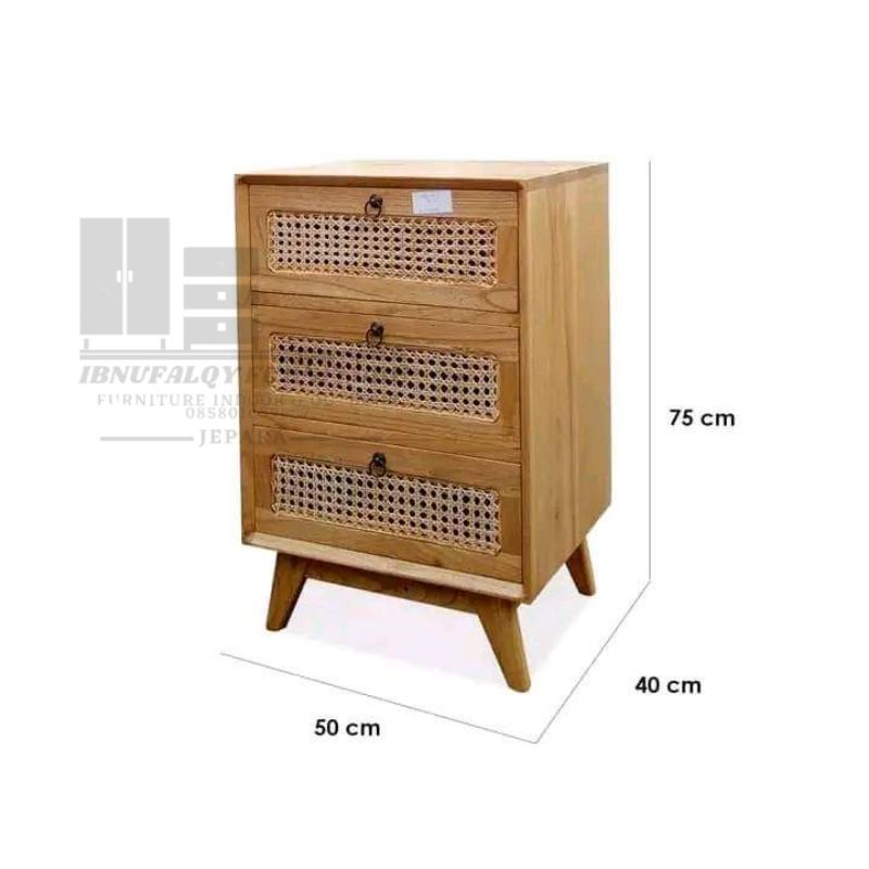 Nakas 3 laci kayu jati | meja samping kamar tidur