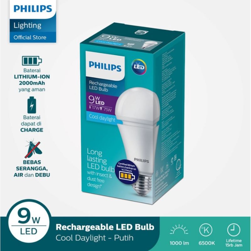 LAMPU LED PHILIPS 9W EMERGENCY DARURAT RECHARGEABLE 9 WATT E27 COOL WHITE