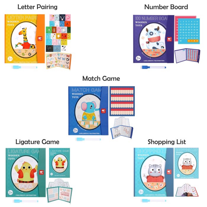 Booki Buku Puzzle Edukasi Anak, Buku Magnet Angka Huruf Belajar Menulis Test