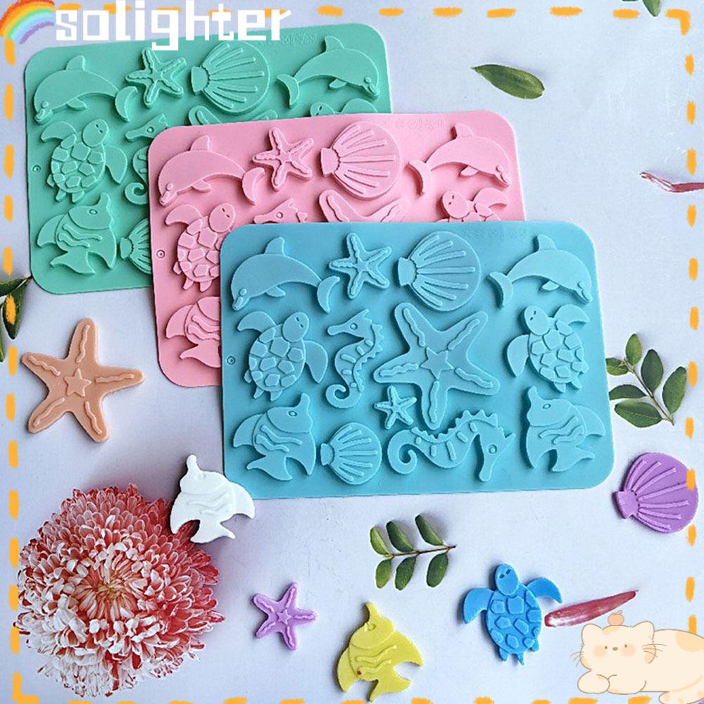 Solighter Marine Life Cetakan Silikon Fondant Baking Dekorasi Kue Drip Mold Silicone Mold Hias Kuda Laut Bintang Laut Shell