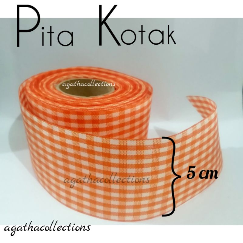 pita kado pita hias motif kotak lebar 5 cm per rol