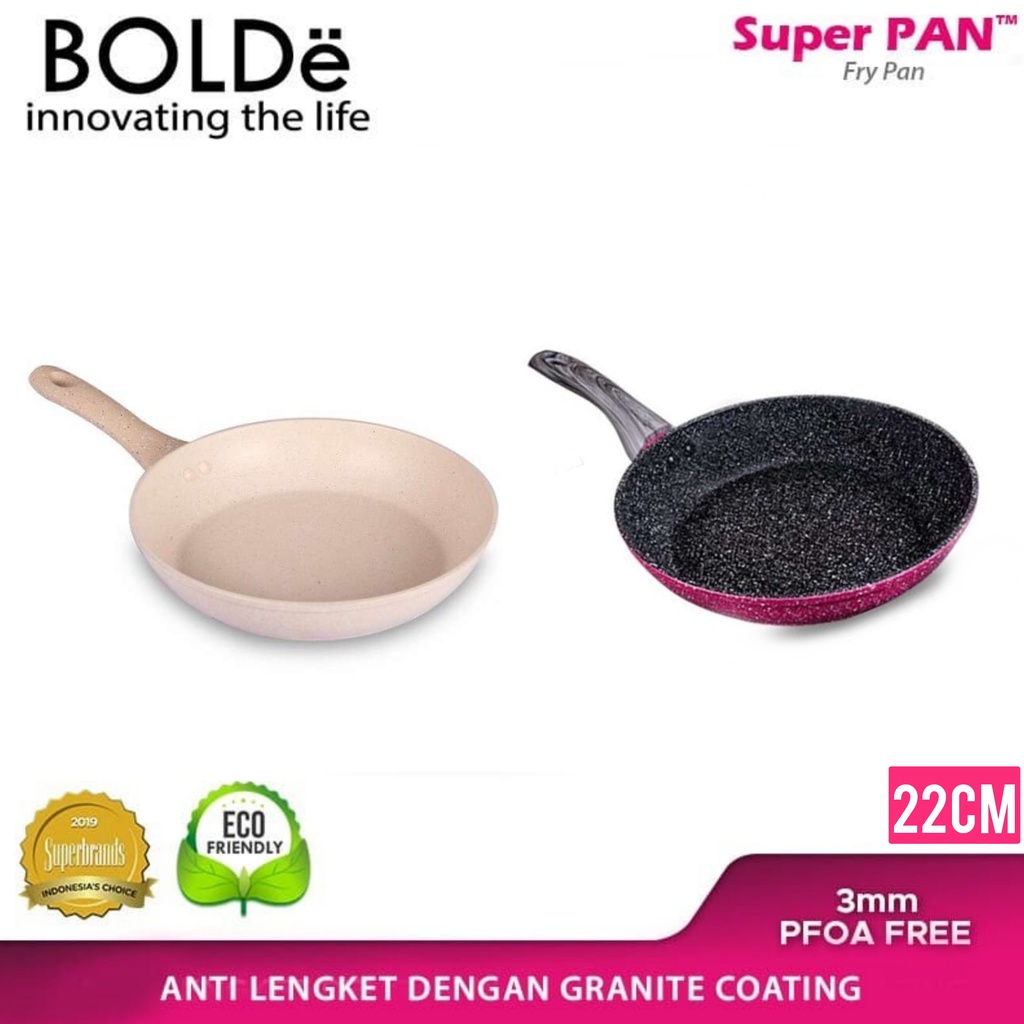 Frypan Bolde Superpan 22cm Fry Pan Wajan Penggoreng Ceramic Coating 22 Beige Black Pink Blackpink Non Stick Anti Lengket Penggorengan