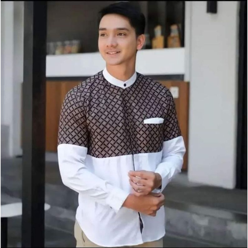 QURTA KOMBINASI BATIK TERBARU KAIN KATUN BERKUALITAS NYERAP KERINGAT ADEM BAJU KOKO PRIA/KEMEJA KOKO