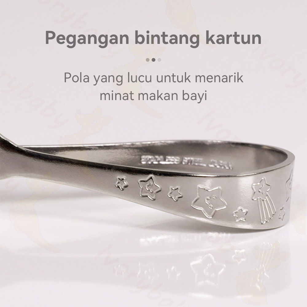 Ivorybaby Sendok makan bayi anak belajar Sendok garpu sudu bahan stainless steel gaya jepang