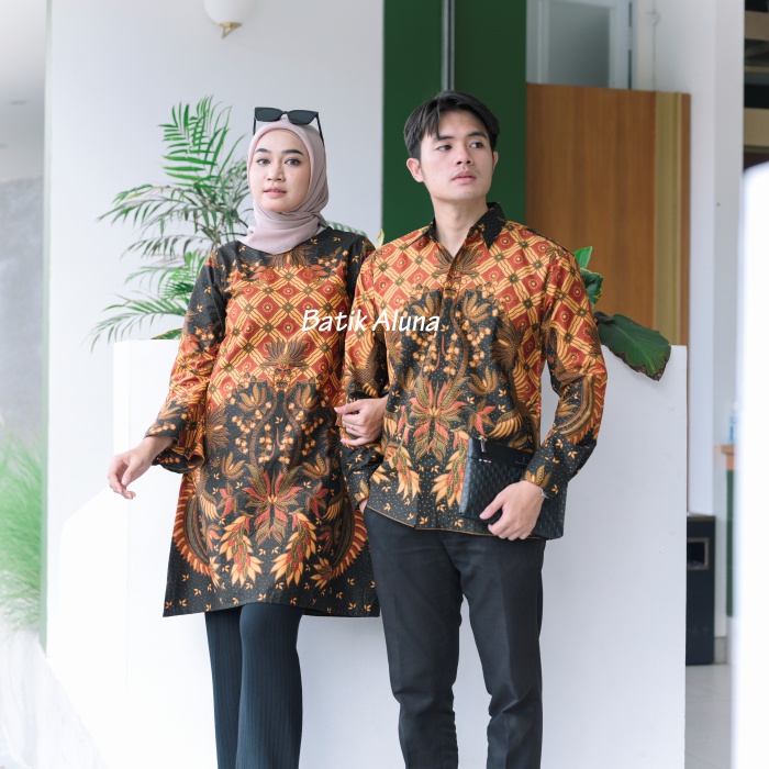 Baju Batik Couple Pasangan Terbaru Premium Modern Original Lapis Furing - Lapis Trikot Batik Kerja Kantor Kondangan Size S M L XL XXL XXXL 095
