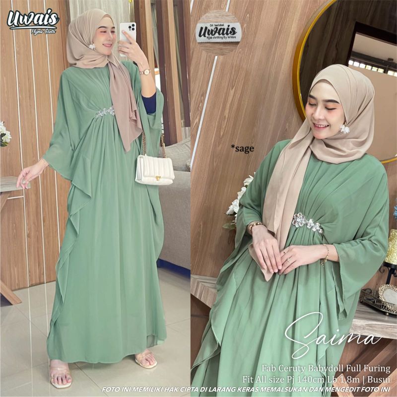 yesika + saima gamis terbaru  by uwais  ORIGINALI berlabel redy stok kak silahkan di order kak(ori u