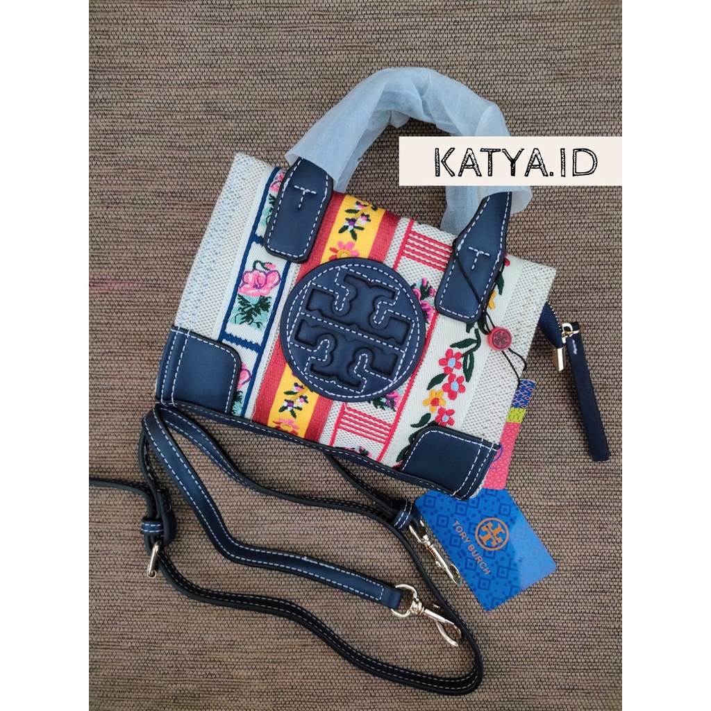 Tas TB Ella Mini Canvas Blue Tory Tote Bag Micro fleming Burch