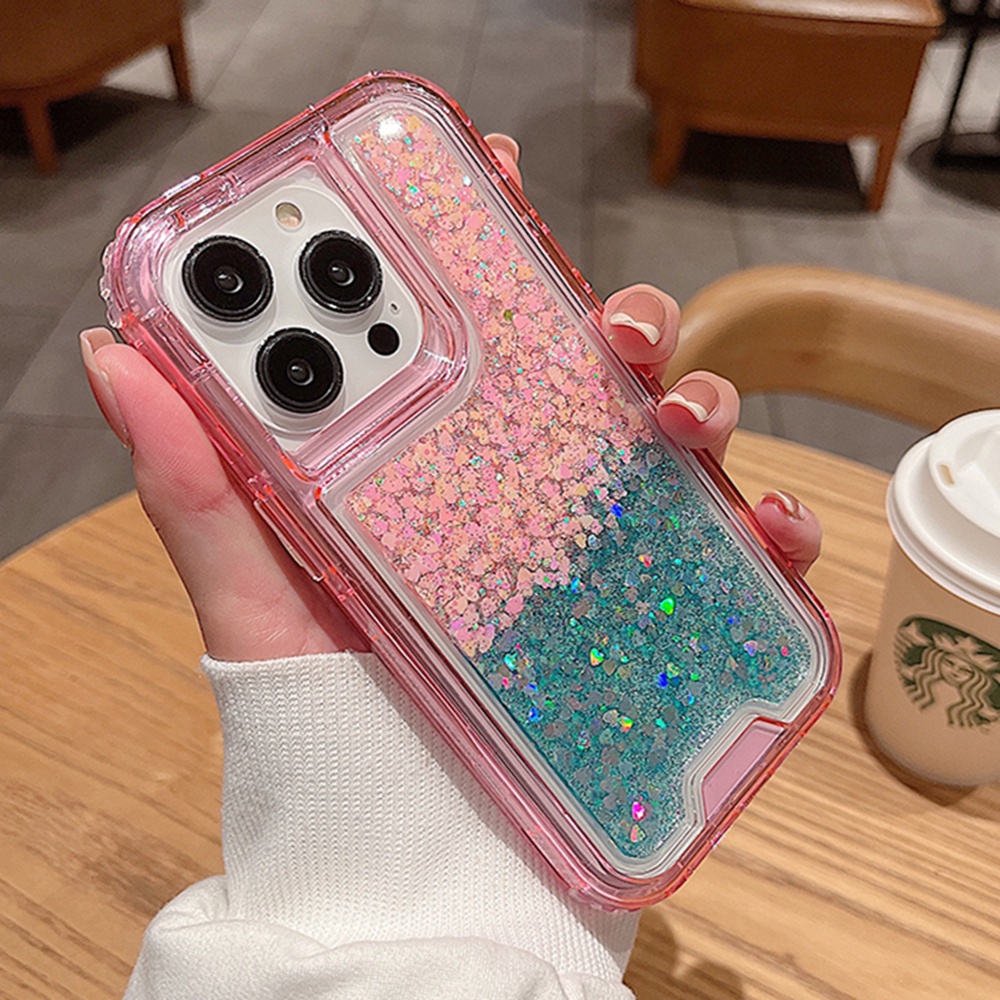 IPHONE Casing Ponsel Glitter Gradasi 3in1 Untuk Iphone11 12 Pro Max13 14 Pro Max7 +8 14 Plus12 13 Casing Mini X XR XS Max Sparkling Shockproof