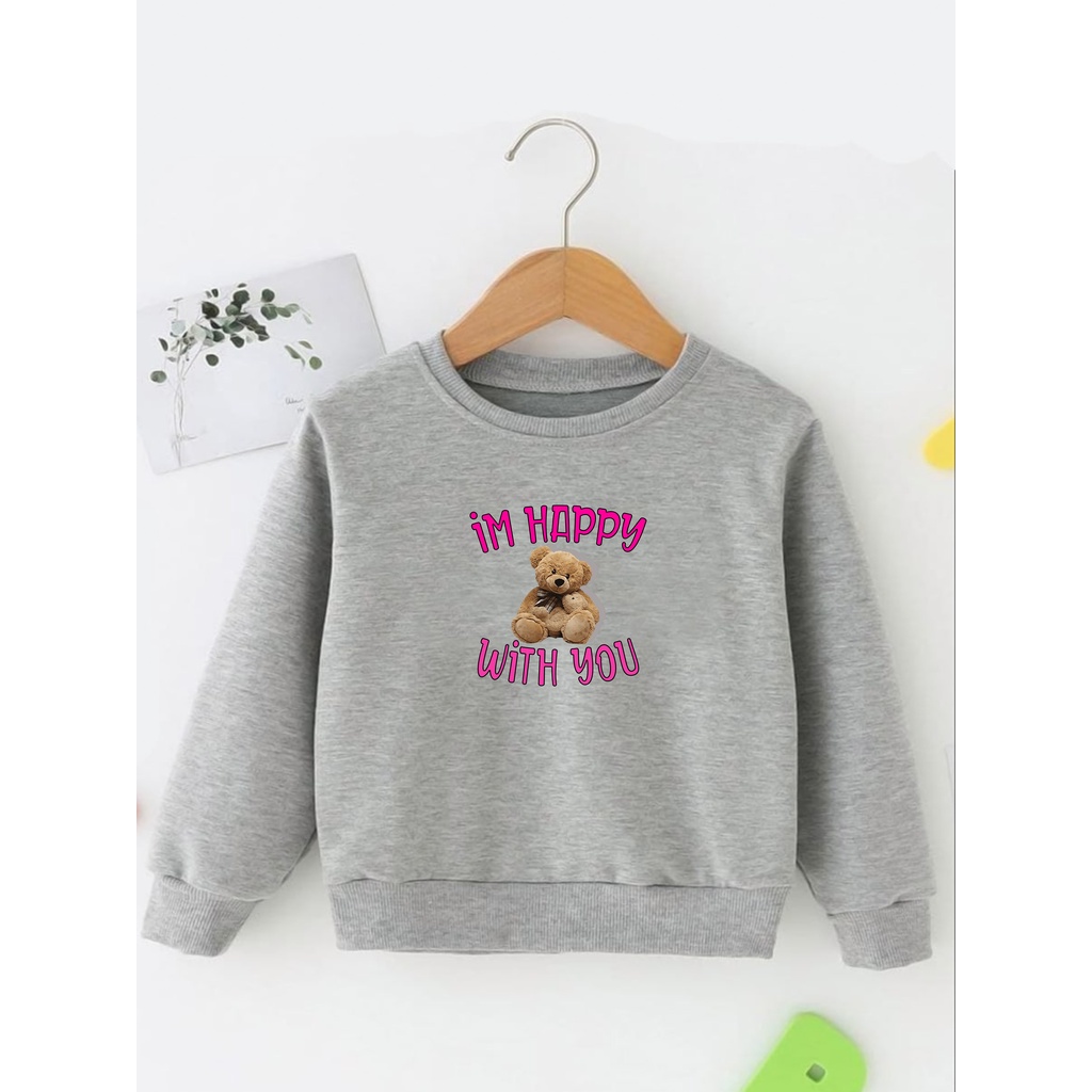 Sweater Perempuan Usia 2 - 12 Tahun Crewneck IM HAPPY Switer Cewek Cowok