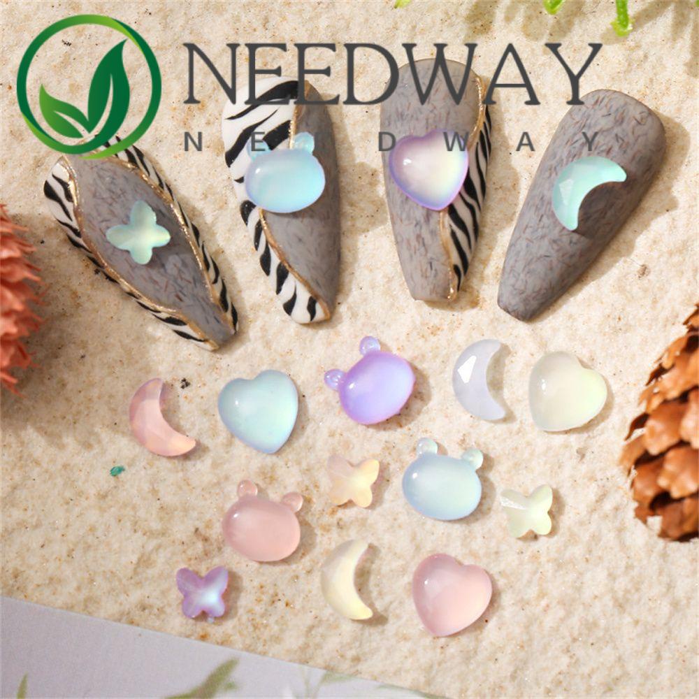 Needway   Kuku Bercahaya Berlian Imitasi Gaya Campur Resin Cinta Hati Manikur Aksesoris Glow In The Dark Beruang DIY Nail Art Dekorasi