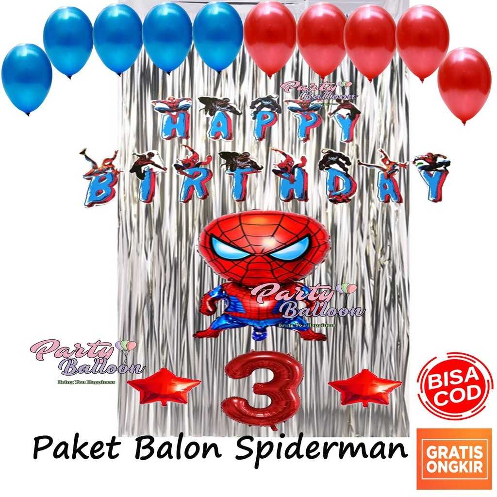 Paket Dekorasi Balon Ulang Tahun Anak Laki Laki Set Decor Ultah Karakter Spiderman Hemat Murah
