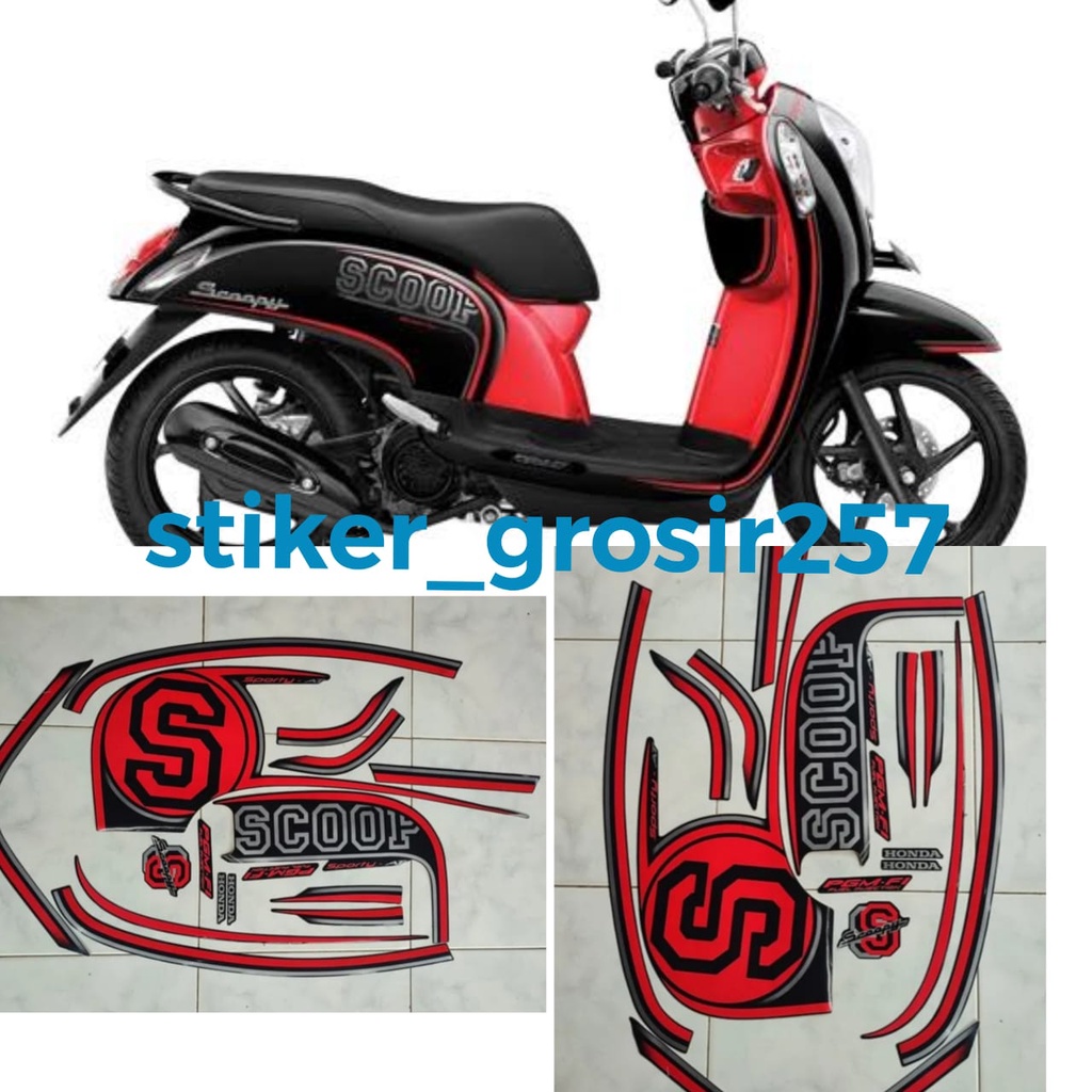 STIKER STRIPING LIS BODY SCOOPY FI SPORTY 2014 HITAM MERAH