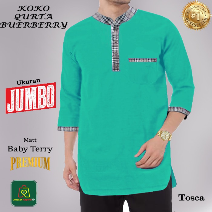 Baju Koko Pria Muslim QURTA BRY Jumbo Bahan Babyterry List Katun Premium Big Size XL - XXXL / 08937-08941