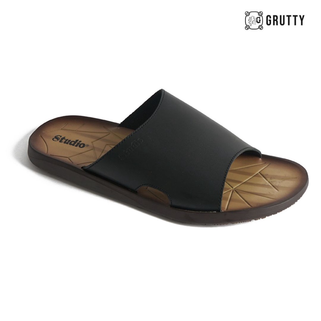 Sandal Kulit Slip On Pria Slide Sandals Hitam Studio