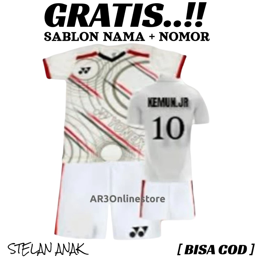 ( FREE SABLON NAMA &amp; NOMOR ) Baju olahraga anak laki/perempuan kaos badminton bulutangkis tenis voli bola futsal terbaru