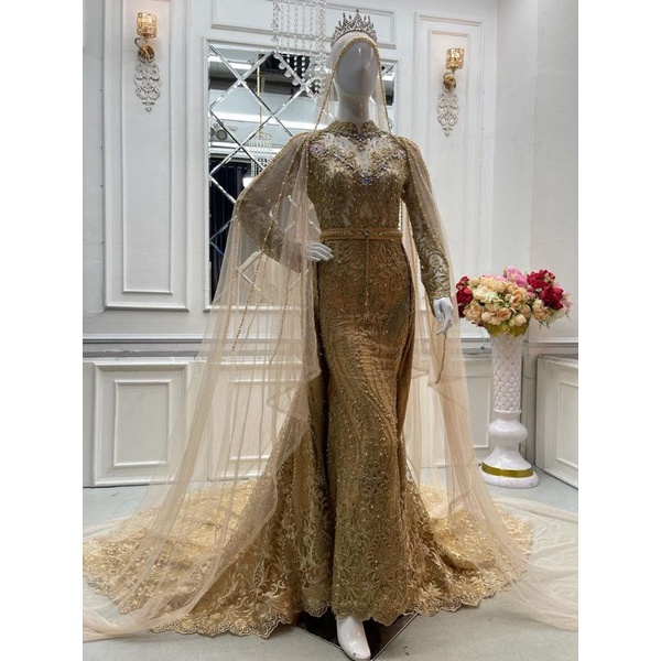 GAUN PENGANTIN SLIM DUYUNG BERKOR NOTIF TERBARU//KEBAYA WEDDING DRESS MUSLIM //BAJU PENGANTIN MEWAH FULL PAYET //GAUN PENGATEN MODERN MASSA KINI