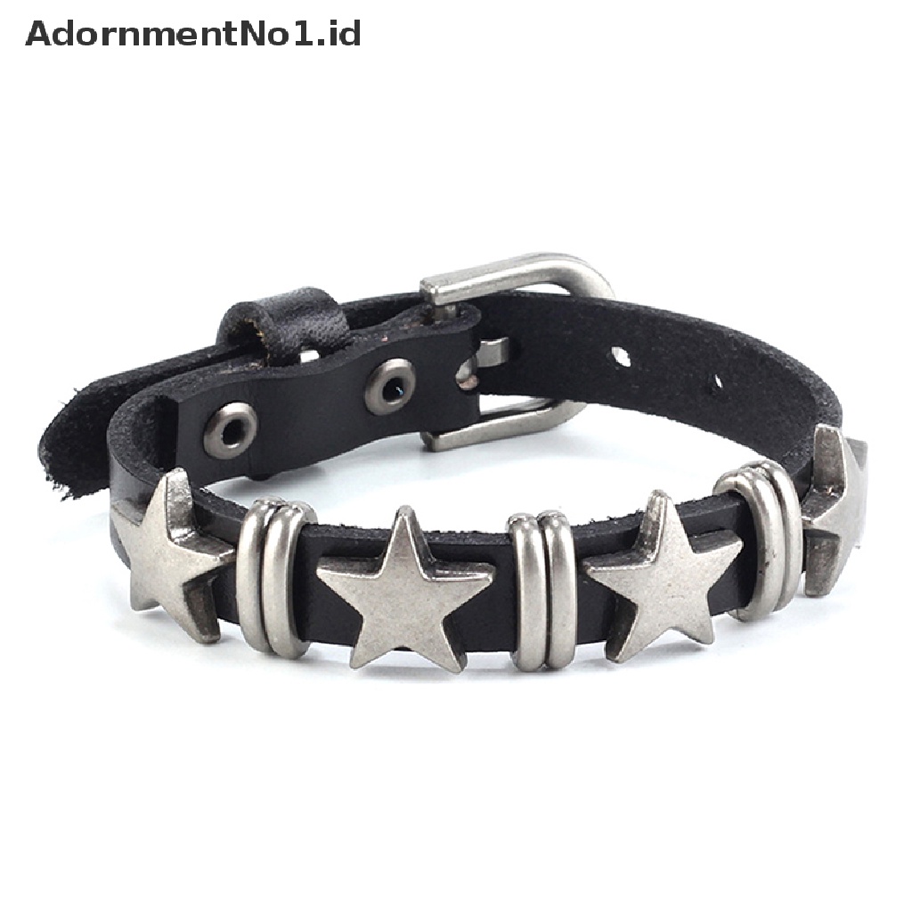 [AdornmentNo1] Retro Punk Gelang Kulit Imitasi Untuk Pria Wanita Bintang Gelang Kulit Adjustable Rivet Alloy Bracelet Goth Perhiasan Aksesoris Pakaian [ID]