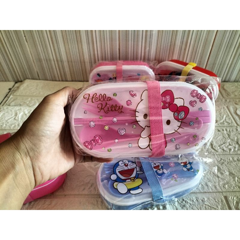 (COD) Lunch box 2 susun karet / Lunch box karakter / tepak bekal 2 tingkat