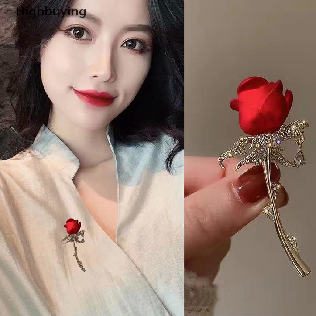 Hbid Mawar Merah Bros Pin Wanita Lencana Kerah Pin Gadis Mantel Jas Pakaian Decor Glory