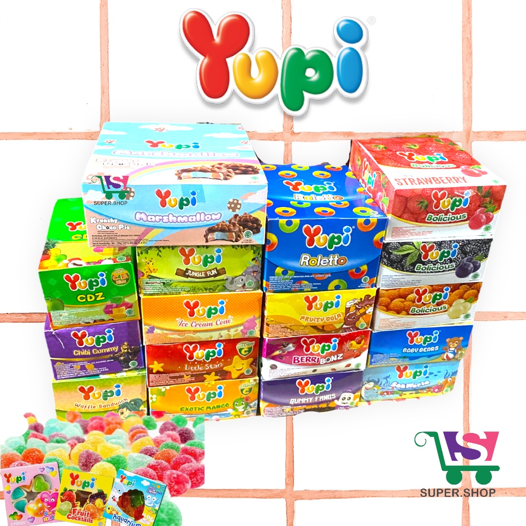 Permen YUPI Bolicious Mandarin / Marshmallow / Cola / Jelly Choco Glee / Sweet Heart / Baby Bears / Aquarium / Dino / Pizza