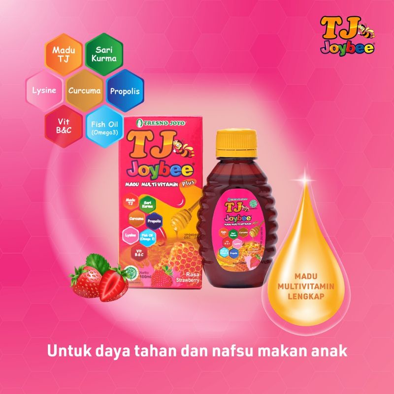 Madu TJ Joybee 100ml Rasa Strawberry - Madu Herbal Alami Kaya Multivitamin