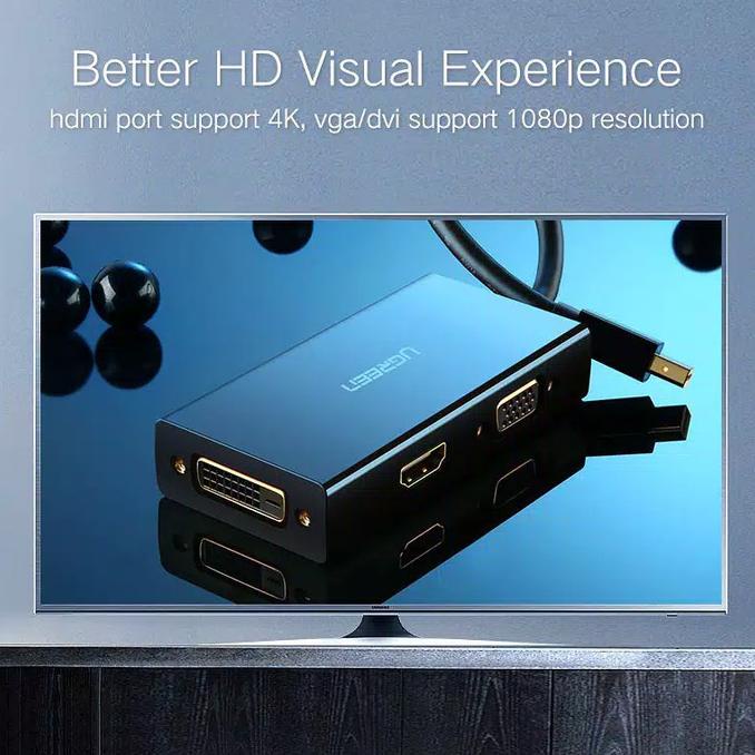 UGREEN 20421 Mini DisplayPort Thunderbolt 2 Compatible to HDMI VGA DVI - Ugreen 3 in 1 Adapter 4K Video Converter Original