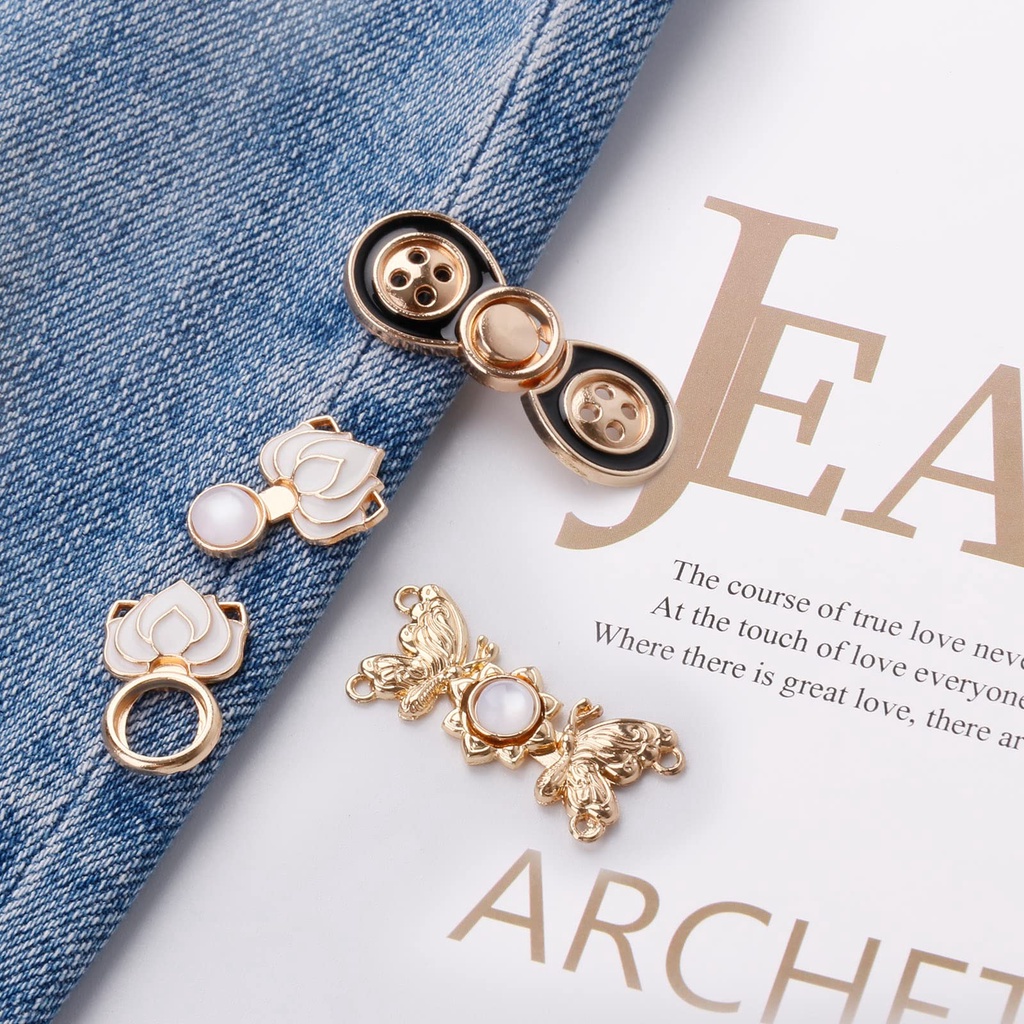 1pasang DIY Kancing Jahit Tak Terlihat Celana Jeans Yang Dapat Disesuaikan Pinggang Tombol Ditarik Dilepas Penyesuaian Fashion Pinggang Klip Logam