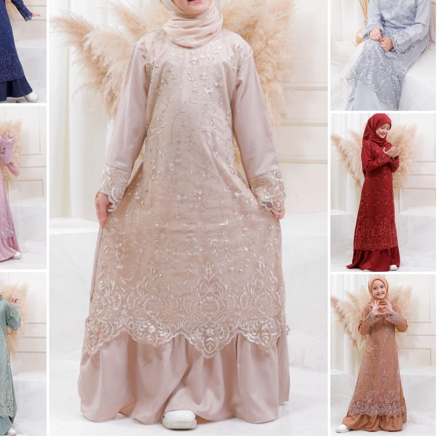 Depan GAMIS MITHA ANAK MAXI TANGGUNG 9-12th DRESS MUSLIM REMAJA BRUKAT TILE BORDIR LEBARAN IDUL FITR