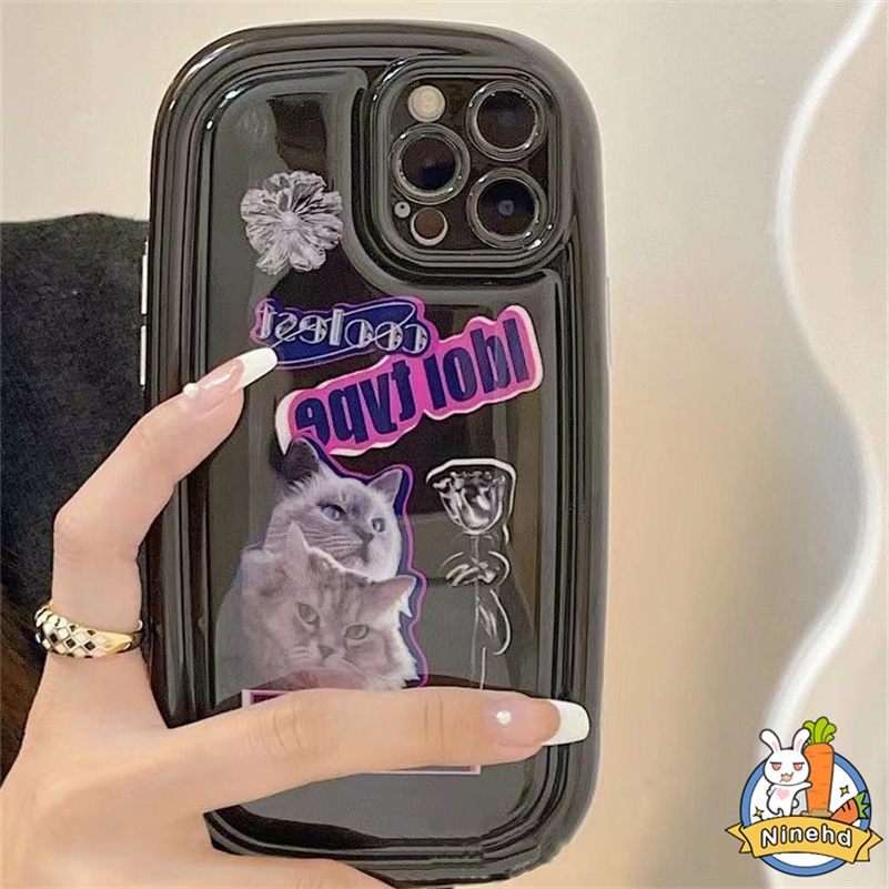 IPHONE Casing Kompatibel Untuk Iphone14 13 12 11 Pro Max X Xr Xs Max8 7 6 6s Plus SE Bantalan Udara Kucing Mawar Gelap Canggih Casing Ponsel Perlindungan Kamera Shockproof Soft Case Cover Pelindung