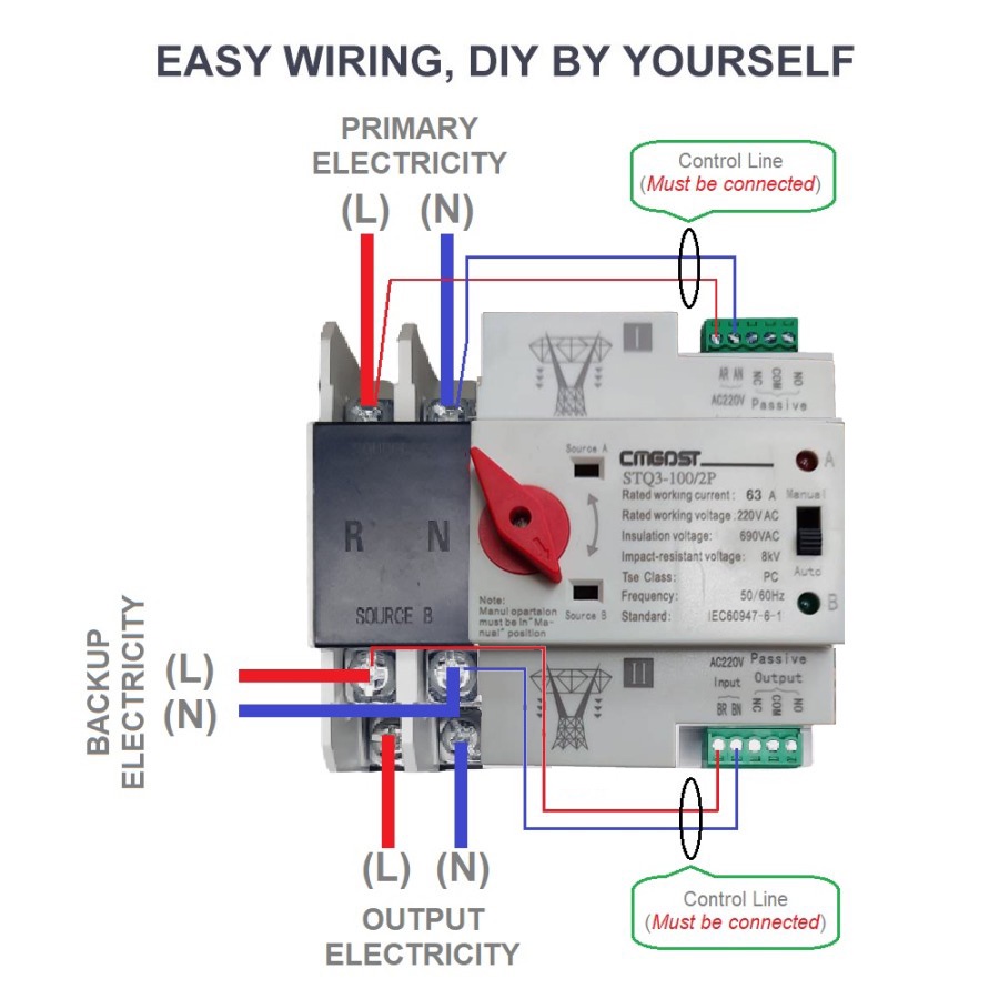 DUAL POWER Automatic Transfer Switch 2P 63A 220V ATS Tanpa Jeda/ delay