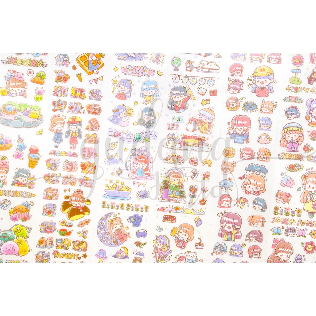 Stiker Pet Lembar Gemoy Sticker Motif Cewek Kepang Lucu DIY Scrapbook GH 303448