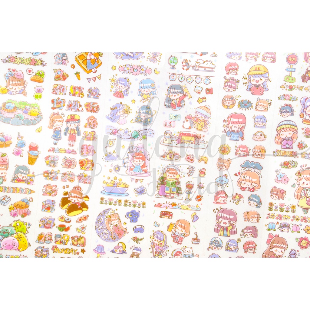 Stiker Pet Lembar Gemoy Sticker Motif Cewek Kepang Lucu DIY Scrapbook GH 303448