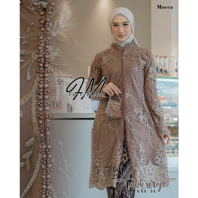 Setelan kebaya Tunik Seroja//kebaya Tunik tulle kancing busui//Tunik busui//kebaya Tunik kancing Payet//kebaya pesta