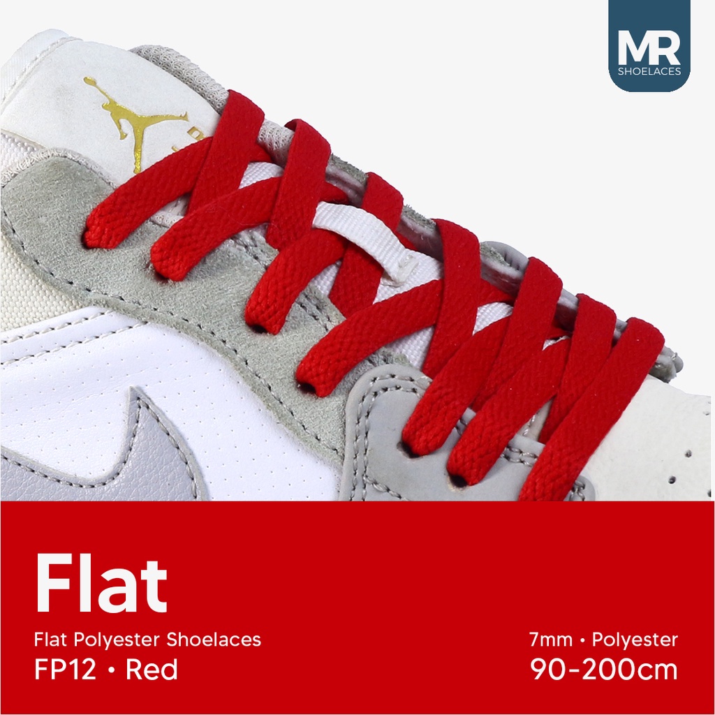 Original MR Shoelaces FP12 Merah (Red) Tali Sepatu Pipih Flat 7mm 90cm-200cm Polyester Premium Shoelaces