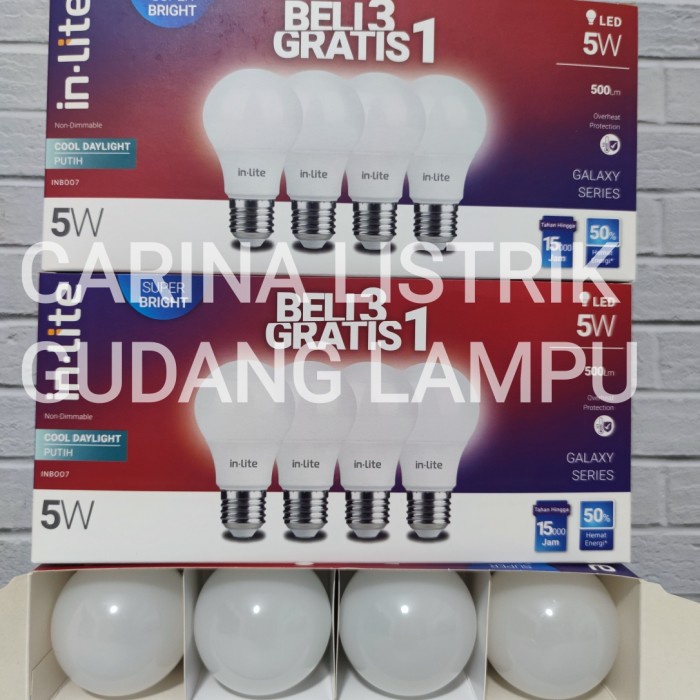 ✿ BISA COD✿ paket 5w 3pc gratis 1pc lampu merk in lite inlite in-lite 5 watt putih - KUNING WW 3000K