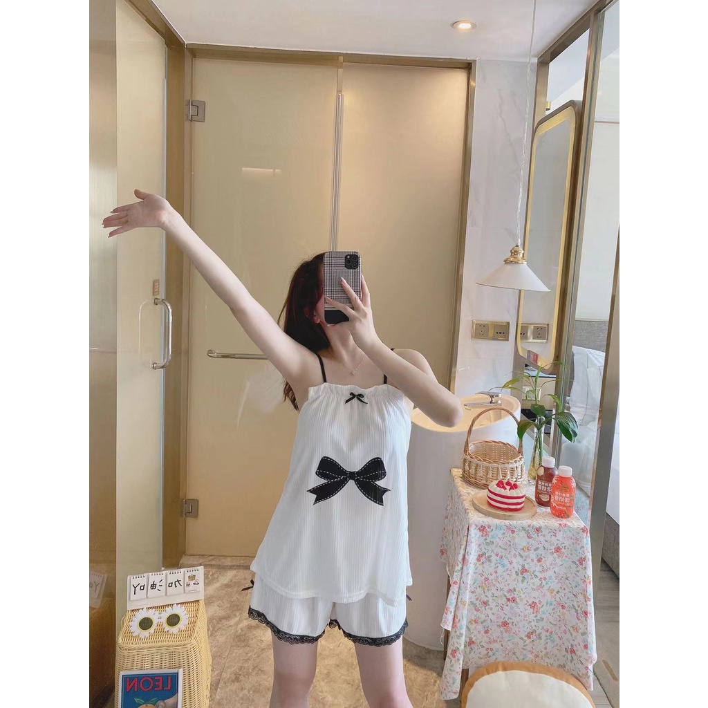 Setelan Baju Tidur Set Baju Pendek Celana Pendek Piyama Import Korea Sweet French Cute