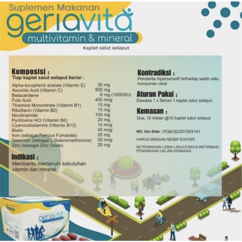 Geriavita strip 10 tablet ( multivitamin lengkap dewasa dan lansia )