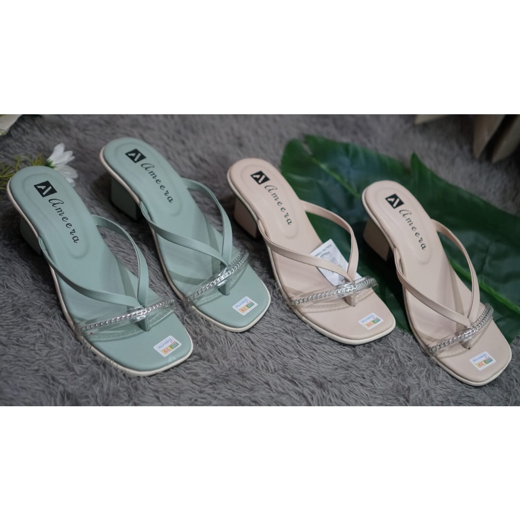 Ameera AM-25 Sandal Wanita Heels Hak Tahu 5cm Sandal Jepit Wanita Kekinian New Trend 2024
