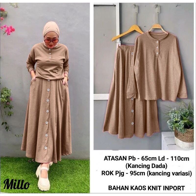 HANUM SET WD Bahan RIP KNIT LD 110 CM PB 58 CM ROK 90 CM SETELAN WANITA TERBARU 2023 KEKINIAN PAKAIAN SET WANITA MURAH SET ROK WANITA KOREAN STYLE PAKAIAN MUSLIM WANITA