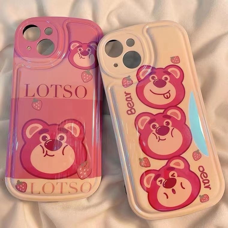 IPHONE Casing Ponsel Desain Beruang Strawberry Kartun Lucu Timbul Kompatibel Dengan Iphone12 13 14 11 Pro Max X Xs Max Xr Ddrf