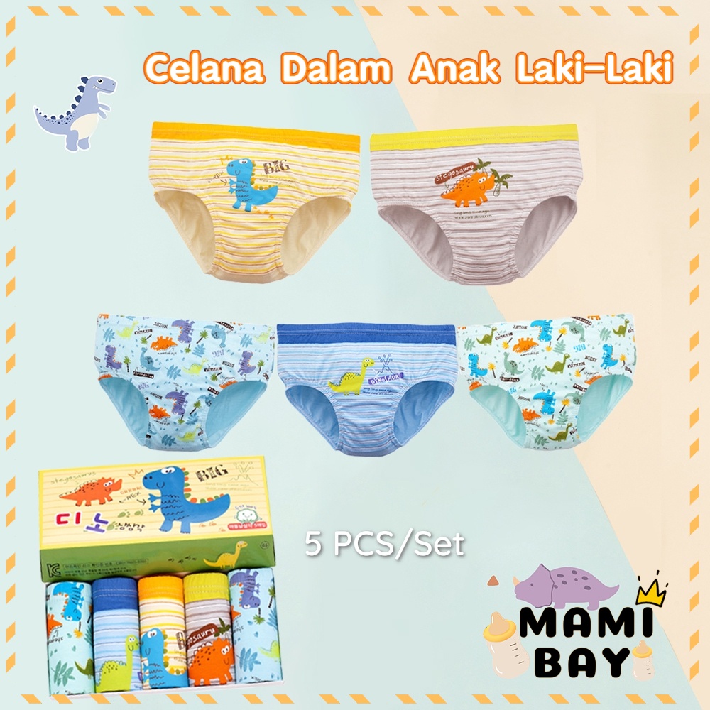 OKEYI Celana Dalam Anak Laki-Laki Bahan Katun Halus Motif Dinosaurus 5 PCS/Set