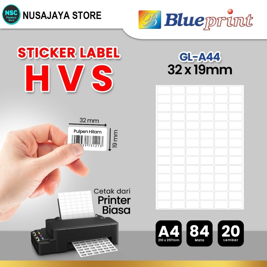 

Kertas Stiker Label HVS Doff A4 BLUEPRINT Uk 32 x 19 mm - 20 lembar