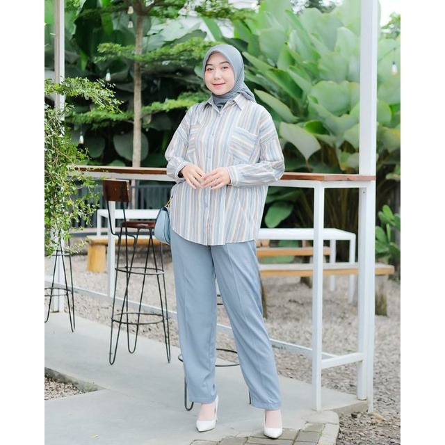 IL - SETELAN YOVIE / TERBARU ONESET  WANITA KEKINIAN KEMEJA MOTIF SALUR / CELANA KULOT CREPE PREMIUM