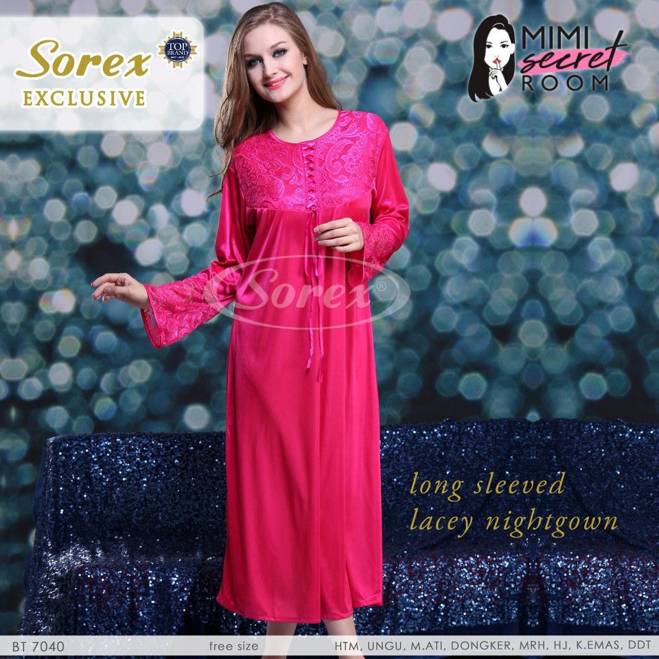 ❤ MIMI ❤ Sorex Lingerie Lovely Series Baju Tidur Premium Satin Look Long Sleeved Nightgown BT 7040